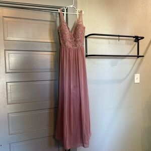 Azazie Pink Sleeveless Gown with Plunge Neckline